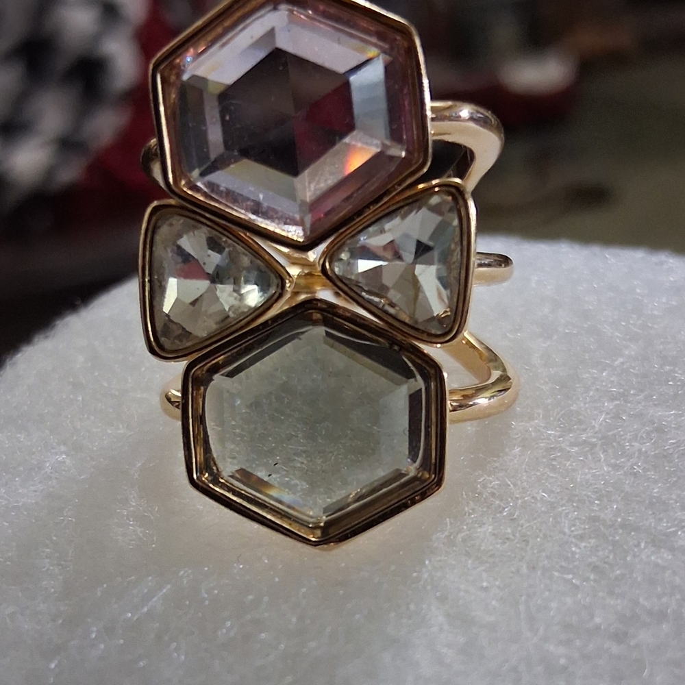 Park Lane Gold and Crystal Geometric Ring
